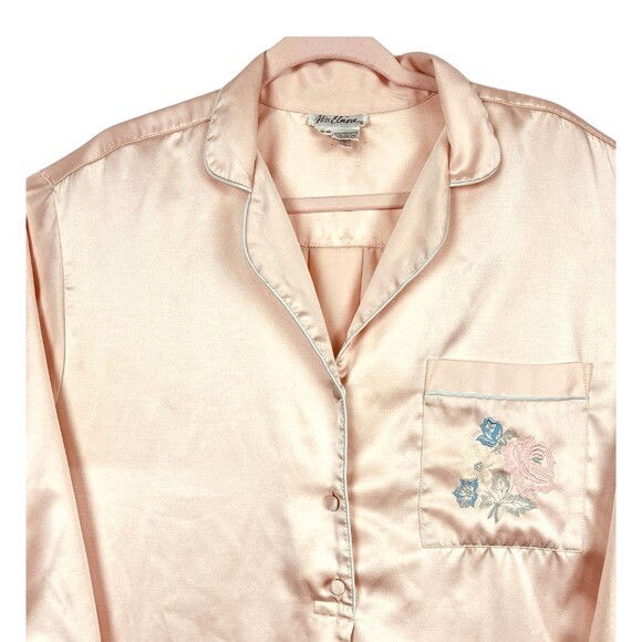 VTG Miss Elaine Lt Pink Nightgown Lingerie Embroidered Floral Pocket Womens SZ M - Picture 4 of 10